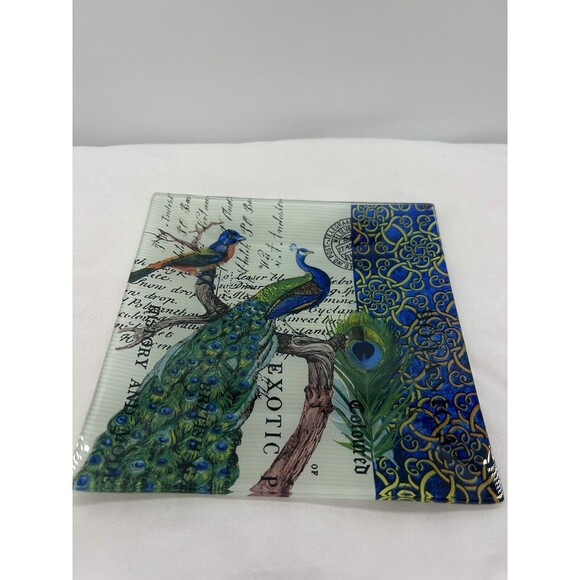 Michael Design Works Peacock‎ Trinket Glass Tray 6 3/4" Diameter GAR2-250 - Picture 2 of 7